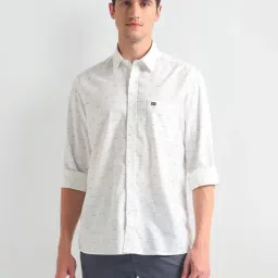 arrow sport Arrow Sports White Cotton Slim Fit Printed Shirt-picture-34