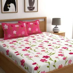 Dreamscape White & Pink Cotton 180 TC Bedsheet Set-image-11