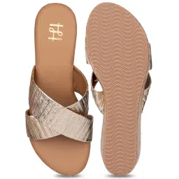 Hydes N Hues Women's Gold Cross Strap Wedges image 3