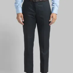 Park Avenue Black  Regular Fit Self Pattern Trousers-picture-36