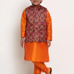 Benstoke Kids Mustard & Rust Red Printed Full Sleeves Kurta Set-picture-14