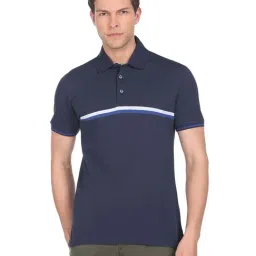 Arrow Navy Regular Fit Striped Cotton Polo T-Shirt-image-9