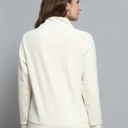 Monte Carlo Women's White Self Design Mock Neck Full Sleeve Sweatshirt image 4