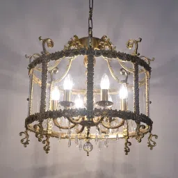 Fos Lighting Gold Stately Cast Aluminium and Crystal Foyer 6 Light Lantern Light image 2