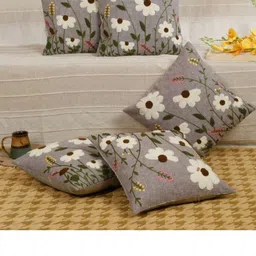 MONKDECOR Grey & White Floral Linen Square Cushion Covers image 4