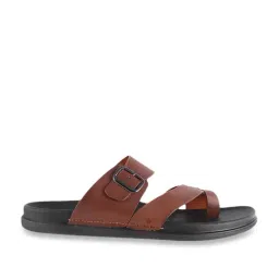 Da Vinchi by Metro Men's Caramel Brown Cross Strap Sandals image 2