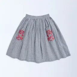 Utsa Kids by Westside Black Gingham Checkered Cotton Skirt-image-44