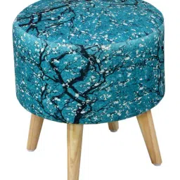 Shadowkart Teal Blue Wood Printed Ottoman image 2