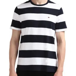 Tommy Hilfiger White Cotton Regular Fit Striped T-Shirt-image-60