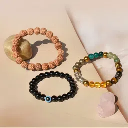 Astrotalk Unisex Set Of 3 Maha Dhan Yog Crystals Elasticated Bracelets-picture-45