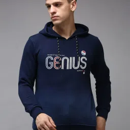 showoffff Showoff Navy Blue Cotton Regular Fit Printed Hooded Sweatshirt image 1