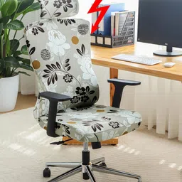 HOKIPO Brown & White Floral Printed Stretchable Computer Rotating Gaming Chair Cover image 5