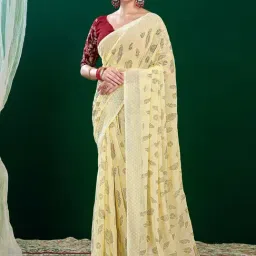 Satrani Yellow Georgette Printed Saree With Unstitched Blouse-image-50