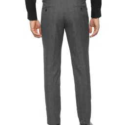Van Heusen Grey Slim Fit Checks Flat Front Trousers image 2