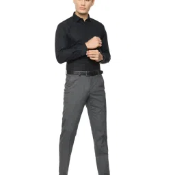 Van Heusen Grey Slim Fit Checks Flat Front Trousers image 4