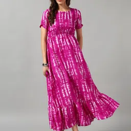 Raiyani Enterprise Women Tie and Dye Dyed Puff Sleeve Fit & Flare Midi Dress-picture-16