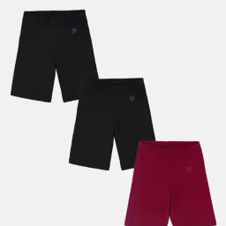 TWIN BIRDS Kids Black & Burgundy Solid Shorts (Pack Of 3)-image-7