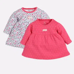 Baby Go Kids Fuchsia & White Printed Dresses (Pack Of 2) image 1