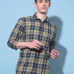 Crimsoune Club Yellow Cotton Slim Fit Checks Shirt-image-4