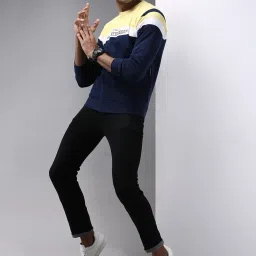 showoffff Showoff Navy Blue Cotton Regular Fit Colour Block Sweatshirt image 5