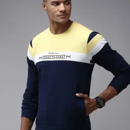 showoffff Showoff Navy Blue Cotton Regular Fit Colour Block Sweatshirt image 3