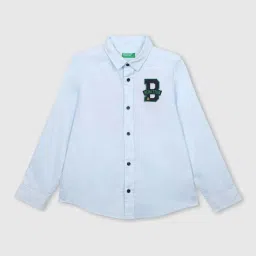 United Colors of Benetton Boys Blue Cotton Patch Work Shirt image 1