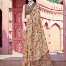 Saree Mall Beige Silk Printed Saree With Unstitched Blouse-image-28