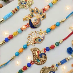 MEIRA JEWELLERY 7-Pcs Rakhi With Roli Chawal & Greeting Card-picture-26