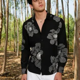 Campus Sutra Black Regular Fit Floral Print Shirt-image-14