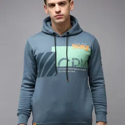 showoffff Showoff Blue Cotton Regular Fit Printed Hooded Sweatshirt image 1