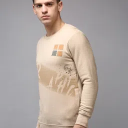 showoffff Showoff Beige Cotton Regular Fit Printed Sweatshirt image 3