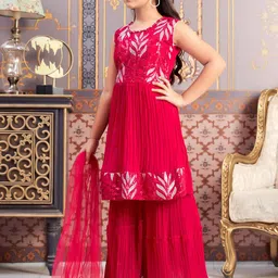 Sangria Girls Embroidered Sequined Kurta Sharara & Dupatta Set image 3