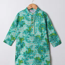 M'andy Boys Floral Printed Mandarin Collar Cotton Silk Kurta With Pyjamas image 3