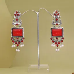 Anouk Silver-Plated Artificial Stones Studded and Beaded Contemporary Drop Earrings-picture-15