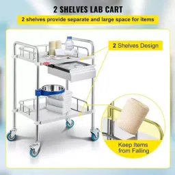 DESCO Stainless Steel Instrument Dressing Trolley with 2 Shelves, Drawer and Bowl, DTWD 401 image 5