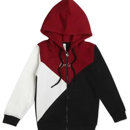 Earth Conscious Fleece Full Sleeves Colour BlockedHooded Jacket - Maroon & Black-picture-27