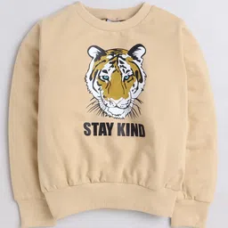 Aww Hunnie Full Sleeves Tiger Printed Cotton Terry Autumn Winter Sweatshirt - Beige-image-51