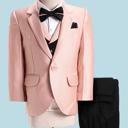 Robo Fry Woven Full Sleeves Solid Colour 4 Piece Party Suit with Bow - Pink-picture-14