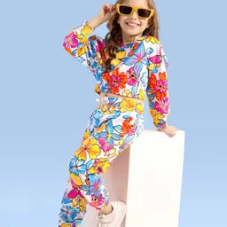 Ollington St. 100% Cotton Knit Full Sleeves Floral Printed Sweatshirt & Jogger Winter Wear Co-Ord Set - Pink-picture-22