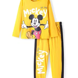 HoneyHap Disney Single Jersey Knit Full Sleeves Night Suit with Mickey Mouse Graphic - Yellow-picture-26