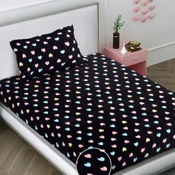 FABINALIV Black Abstract Woollen Single Bedsheet with Pillow Cover-picture-20