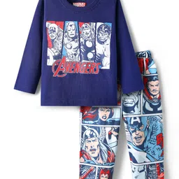 Babyhug Marvel Single Jersey Knit Full Sleeves Night Suit with Avengers Graphics - Navy Blue-picture-26