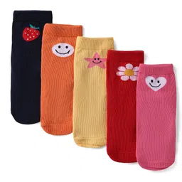 Cute Walk by Babyhug Knit Ankle Length Anti Bacterial Socks With Floral & Heart Design Pack of 5 - Multicolor-picture-35