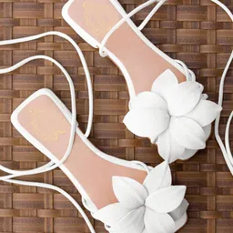 Shoetopia Floral Applique Detailed Tie Up Sandals - White-image-39