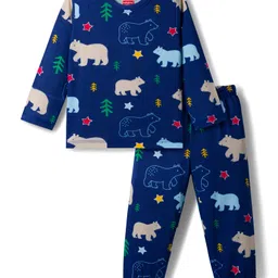 Babyhug Cotton Knit Full Sleeves Co-ords Night Suit With Animal Print - Navy Blue-picture-15