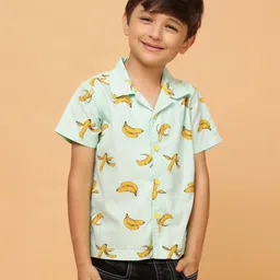 Tales & Stories Cotton Woven Half Sleeves Bananas Printed Shirt - Light Green-picture-26