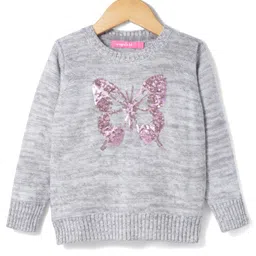 Wingsfield Full Sleeves Butterfly Designed Sequins Embellished Sweater - Grey-picture-20
