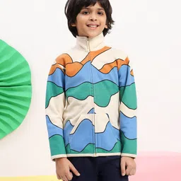 Spunkies Cotton Knit Full Sleeves Abstract Printed Light Winter Sweatjacket - Multi Colour-picture-13