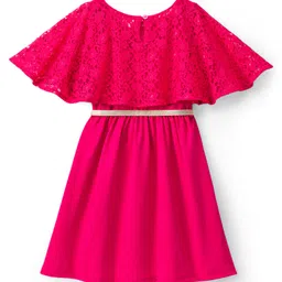 Hola Bonita Knit Half Sleeves Dress with Belt Lace Detailing & Bow Applique - Dark Pink image 2