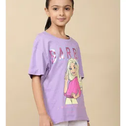 Kidsville Cotton Mattel Featuring Half Sleeves Barbie Printed Tee - Purple image 4
